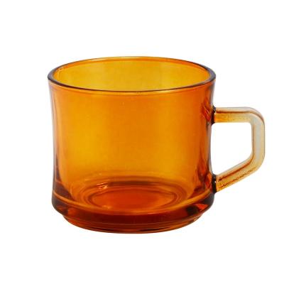 China Brown Handle Glass Water Mug Clear Coffee Tea Mug With Handle for sale