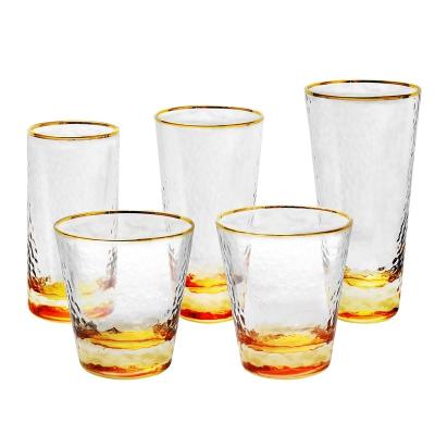 China Real Viable Gold Rim Drinking Glass Mug Set Whiskey Water Juice Milk Coffee Tumbler Glass Mug Set for sale