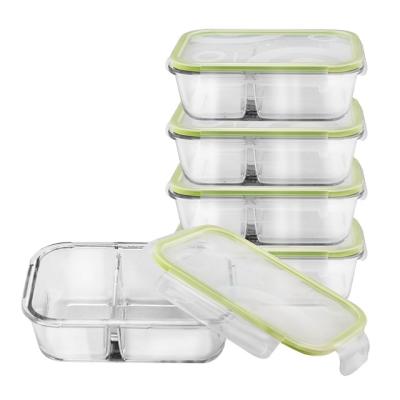 China Freshness Preservation Meal Prep Container Lid Oven Microwave Safe Airtight Lunch Box Glass Food Storage Container 2 Compartment Divider for sale