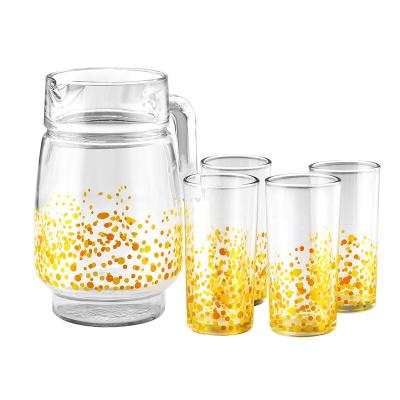 China Sustainable Classic Printing Drinking Water Glass Jug With Spout Pitcher Sets for sale