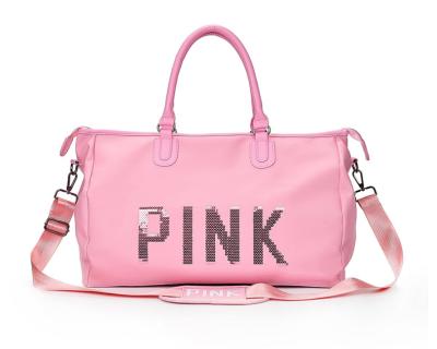 China New fashion foldable sequins new fashion foldable sequins yoga bag women letter duffel bag nylon pink nylon waterproof handbag large capacity shoulder bag for sale