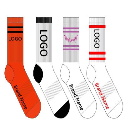 China Custom QUICK DRY Casual Jacquard Knitted Letter Crew Socks Mens Designer Cotton Brands Funny Sports Socks Wholesale for sale