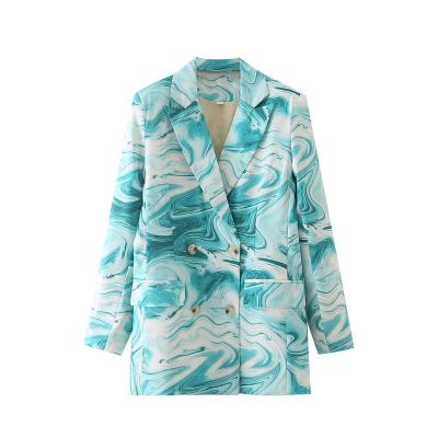 China Custom Women Spring Autumn Graffiti Casual Jacket QUICK DRY Loose Fit Double Breasted Print Blazer Formal for sale