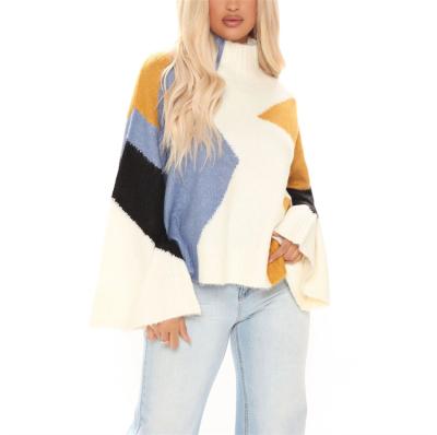 China New Design Anti-shrink Multicolor Long Sleeve Colorblock Pullover Oversized Loose Sweaters For Women 2021 for sale