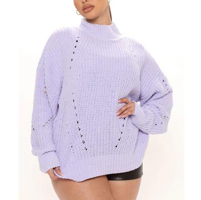 China Anti Shrinkage Women Plus Size Knit Winter Full Long Sleeve Drop Shoulder Pullover Sweater Solid Color for sale