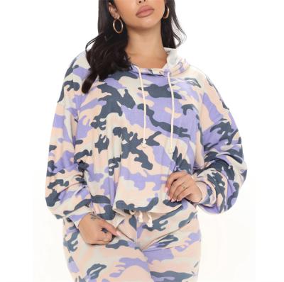 China Wholesale Casual Crop Long Sleeve Streetwear Anti-wrinkle Women Camouflage Print Pullover Hoodie Top Sweatshirt for sale