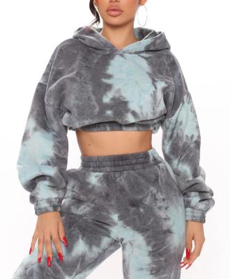 China Anti-Wrinkle Autumn Winter Cotton Tie Dye Fleece Oversized 100% Cropped Hoodies For Women for sale