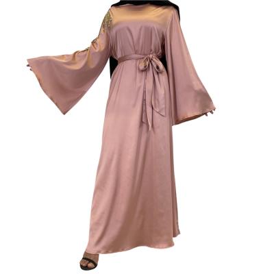 China Moroccan Kaftan Dubai Islamic Abaya High Quality Fiendly Skin Breathable Muslim Soft Dress Women Plus Size Long Sleeve Satin Embroidery Maxi Dress for sale