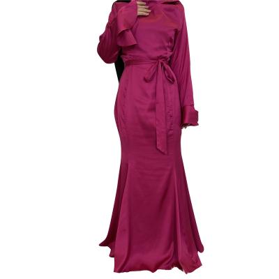 China New Soft Breathable Muslim Ladies Fiendly Long Skin Prom Dress Plus Size Plain Color Satin Evening Party Maxi Dresses For Women for sale