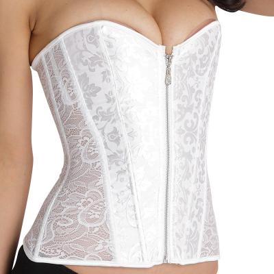 China Antibacterial High Quality Bridal Bodyshaper Bustier Lace Corset Top Front Lace Up Boned Sexy Zipper Overbust Lingerie For Women for sale