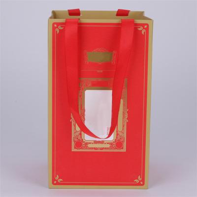 China Recyclable Luxury Environmental Friendly Custom Gift Champagne Beer Wine Bottle Leather Paper Bag With Handle Factory Production for sale