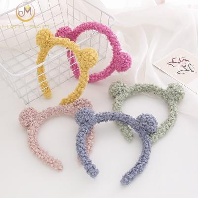 China New Lovely Snap Cute Cheap Cute Cheap Hair Accessories Plush Bear Ears Fleece Makeup Coral Headband for sale