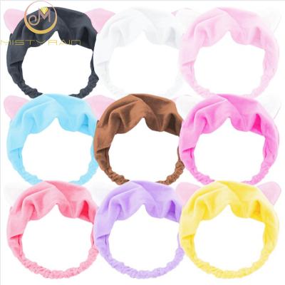 China Wholesale Korean cute makeup face cheap style headwraps flannel cat ear wash headband for sale