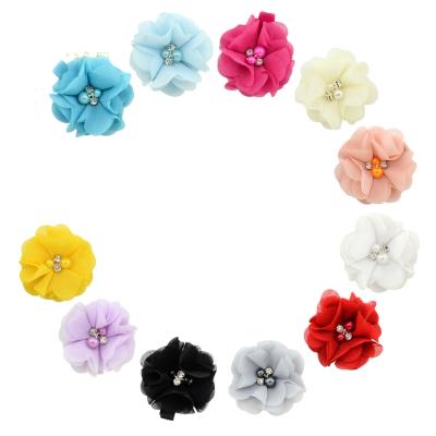 China 5cm faux stone chiffon fabric children's soft diy flower hand-sewn pearl headdress hairpin for sale