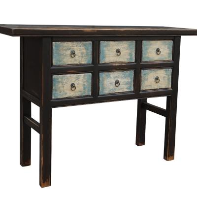 China Traditional Antique Recycle Old Wooden Door Make Side Table Six Drawer Console Table for sale