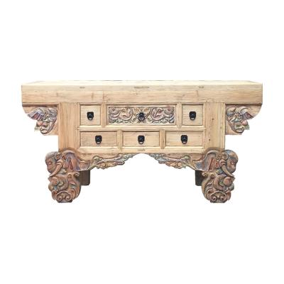 China (Others)Adjustable Antique Wood Furniture Reclaimed Solid Wood Carving Natural Color Vintage Drawers Antique Console Table for sale