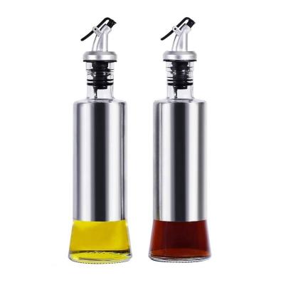 China 350ml Heatable Empty Glass Olive Oil Dispenser Cooking Bottle Vinegar With Pourer Spout In Kitchen for sale