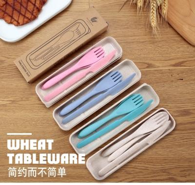 China Disposable Customizable Wheat Straw Cutlery Logo Kids Dinner Biodegradable Colored Set With Case for sale