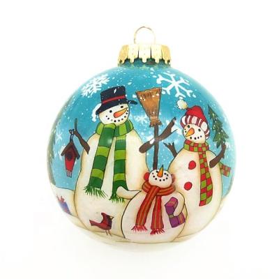 China Custom 80mm Factory Design Christmas Glass Snowman Ball Hand Painted Home Decorations Hanging Glass Ball for Christmas Tree for sale