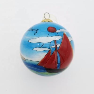 China Festival Party Home Decoration Craft 80mm Glass Sailboat Christmas Glass Ball Custom Interior Painting Ornaments 100mm for sale