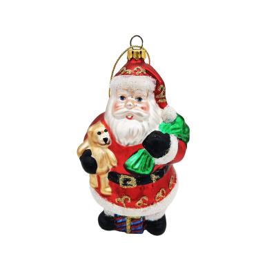 China Christmas Home Decoration China Factory Custom Stain Glass Holiday 2022 Santa Claus Gift Christmas Glass Ornament for sale