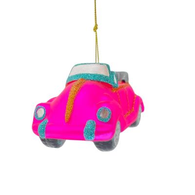 China Christamas Home Decoration 2022 Custom Christmas Tree Race Car Red Pink Taxi Glass Hanging Ornament for sale