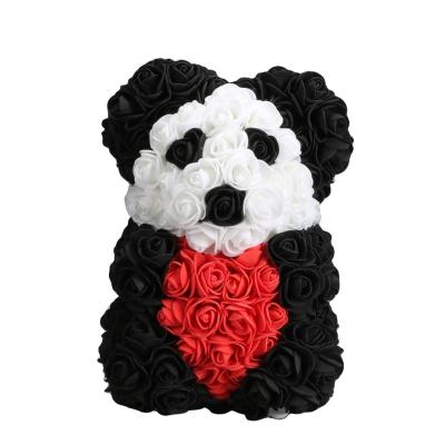 China 80% Rose Panda Artificial Foam 25cm Teddy Bear Box Foam Valentine Mother's Day Gift Decorative Flowers With Heart Stake for sale