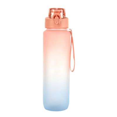 China Viable Lattliv In Stock Water Bottle 1000ml Large Capacity Cool Gradient Color Kids Sports Water Bottle With Time Marker for sale