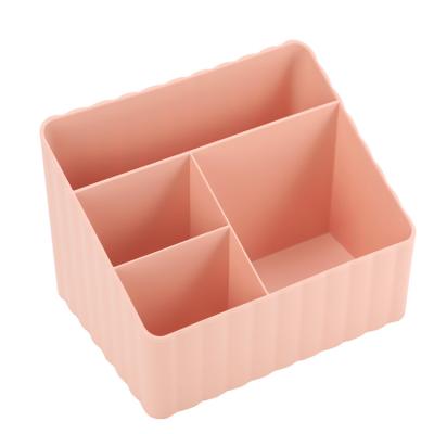 China Sustainable LATTLIV Striped Desktop Cosmetic Organizer Storage Box Plastic Make Up Organizers For Cosmetics for sale