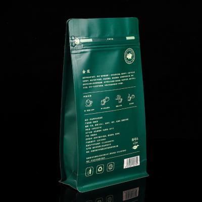 China Wholesale 250g 500g flat bottom moisture proof coffee bags with valve/biodegradable zipper coffee packaging bags/matte green tea bag package for sale