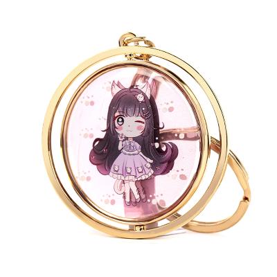 China VOGRACE Gift Custom UV Printed Acrylic Plastic Key Chain Charms Rotate Metal Frame Key Chain for sale