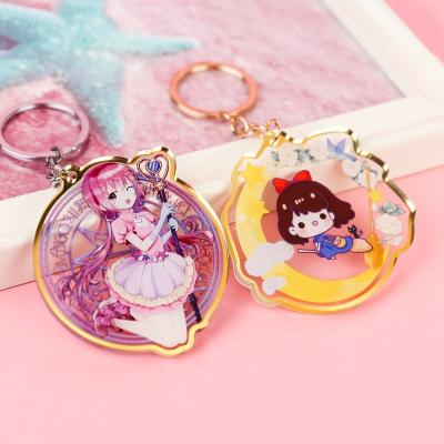 China Custom Acrylic Epoxy Edge Charm Gold Key Chain Promotion Gift VOGRACE Transparent Anime Charm for sale