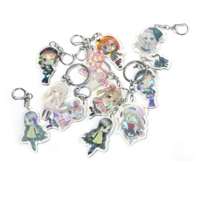 China Hot Selling VOGRACE Dual Gift OEM Anime Cartoon Keychains Cheap Custom Acrylic Plastic Holographic Keychains Side Printing Free Sample for sale