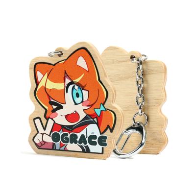 China Vograce Durable Low Price Custom Printed Laser Cut Wood Key Chain for sale