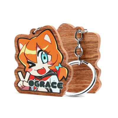 China Vograce durable Diy Logo Red Wooden Charm Wood printed custom made Keychains for sale