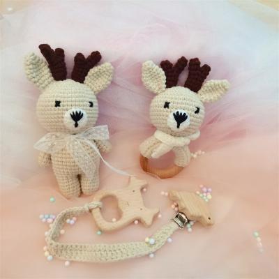 China Toy Baby Christmas Gift Soft Handmade Crocheted Toy Milestone Baby Chewing Rattles Teethers Cute Little Animal Set for sale