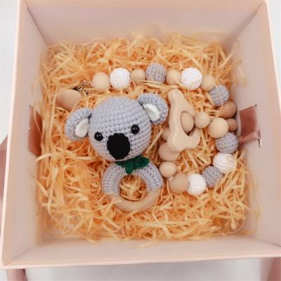 China Soft Toy Milestone Baby Chewing Rattles Teethers Cartoon Koala Toy Baby Shower Gift Eco Friendly Crochet Set for sale