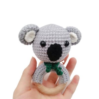 China Teething Toy Hot Sale Natural Safety Beech Soft Handmade Wooden Rattle Baby Wooden Cartoon Koala Crochet Teether Toy for sale