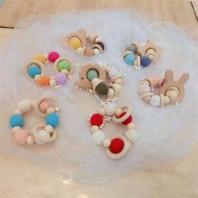 China Baby Animal Toy Wooden Beads Beech Teether Toy Natural Safety Handmade Bracelet Soft Crochet Teething for sale