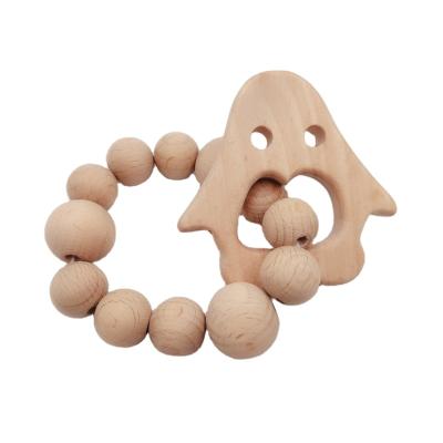 China Soft Toy Wholesale Customized Beech Wood Organic Baby Teething Diy Beads Bracelet Circle Wooden Teether Toy for sale