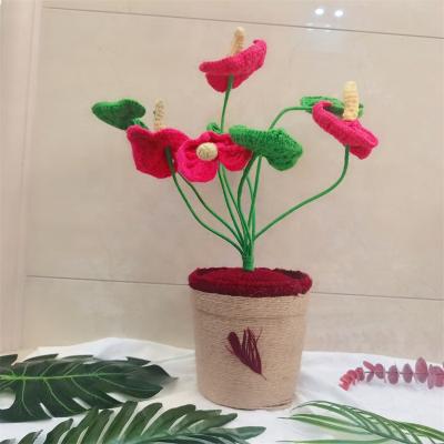 China Crochet Flower Materials New 100% Handmade Crochet Flower Anthurium Flowers Knitting For Home Decor Flower Pot for sale