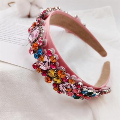 China Crystal Diamond Jeweled Hair Fashionable Women's Baroque Rose Rhinestone Headbands Glitter Fabric Bling For Wome for sale