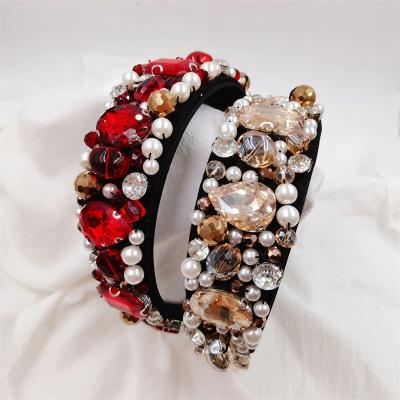 China Fashion Style Luxury Fashionable Rhinestone Baroque Crystal Diamond Padded Headbands Hair Accessories for sale