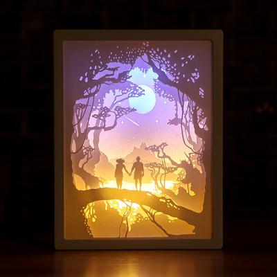 China 3D Bedroom Night Light LED Papercut Paper Carving Light Box Carving Decorative Frame Gift Desk Lamp, L5002-1.1 for sale