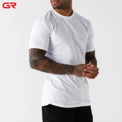 China Best Selling Elastane Cotton Men Anti-Wrinkle T-shirts Custom Gym Comfortable Sublimation Top Muscle Fit Round Neck Mens White T Shirts for sale