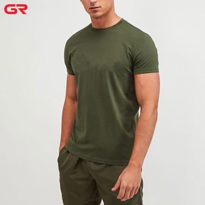 China New Style Cotton Spandex Anti-Wrinkle T-shirts Embroidery Logo Workout Basic Top Stretchy Men's Simple T-shirts Green Custom Made for sale