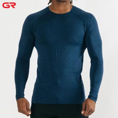 China New Design Anti-Wrinkle Men Shaping Fitness Long Sleeve Crewneck Plain Mens Stretchy Fitted Custom T-Shirt Polyester T Shirts Custom Color for sale