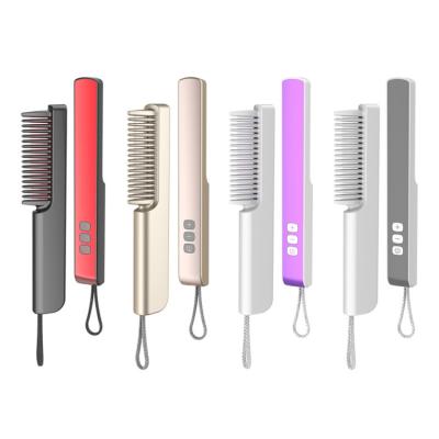 China Travel New Unisex Portable Business LED Display USB Ceramic Coating Dish Rechargeable Cordless Hair Straightener Brush for sale