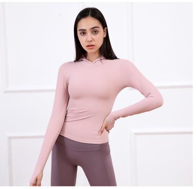 China QUICK DRY Hooded Yoga Long Sleeve Tops Sexy Yoga Sport Long Sleeve Top Gym Wear Yoga Top Women for sale