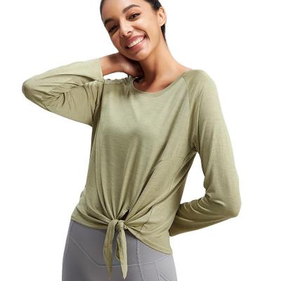 China Best Selling White QUICK DRY Sports Yoga Ladies Sporty Split Tie Loose Quick Dry Top for sale